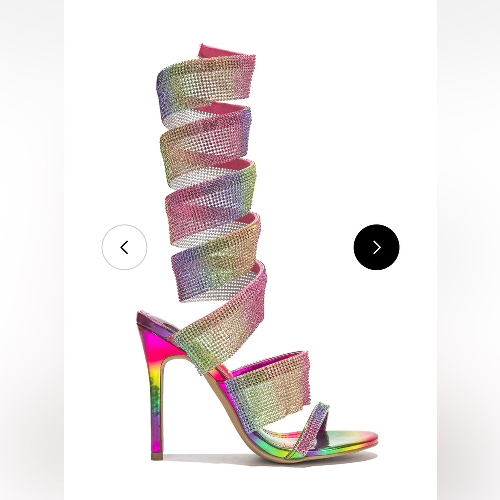 •CAPE ROBBIN• “Fred” Thick Strap Rhinestone Lace-up Heels - Multi // NIB - Picture 3 of 16